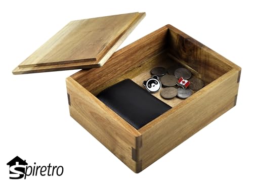Wooden Storage Box with Lid, Stash Box, Keepsake Chest to Organize Jewelry, Coins, Cards, Small Treasure, Handmade Natural Acacia Decorative Crate, Brown- 8 x 6 x 3 inches - size: 8 x 6 x 3 inch