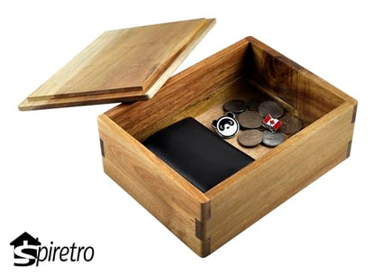 Wooden Storage Box with Lid, Stash Box, Keepsake Chest to Organize Jewelry, Coins, Cards, Small Treasure, Handmade Natural Acacia Decorative Crate, Brown- 8 x 6 x 3 inches - size: 8 x 6 x 3 inch