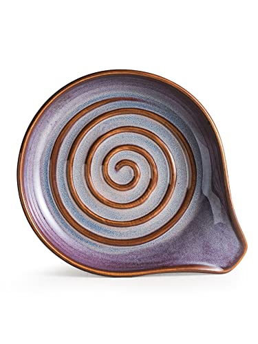 Spoon Rest, Ceramic Spoon Holder with Deep Drip Tray for Stove Top | Cooking Utensil Holder for Counter, with Handle for Easy Hold | Coffee Spoon Rest, Heat-Resistant Dishwasher Safe, Purple - color: Purple