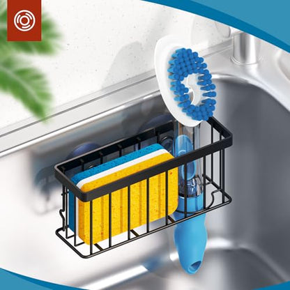 MURLONG Sponge Holder for Kitchen Sink,Sink Caddy Organizer with Suction Cups/Adhesive Strips,Dish Sponge Holder Design for Sponges,Scrubber,Stoppers-Black - color: Black