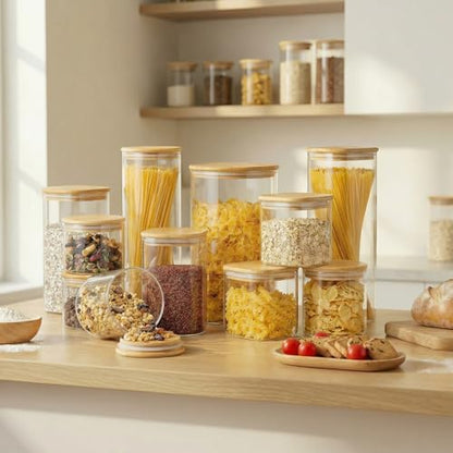 57 oz Square Glass Food Storage Containers with Airtight Bamboo Lids, 3Pack | Pantry Jars for Flour, Sugar, Pasta & Spices, 3mm Borosilicate Glass Canisters Keep Food Dry & Fresh, Easy to Fill & Clean - color: 57oz 3 Pack