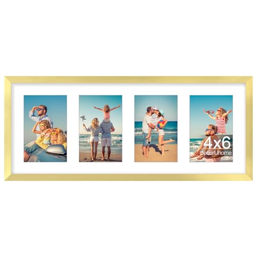 decorUhome 4 4x6 Picture frames Collage Wall Decor with Mat, P06820GD | Gold 8x20 Collage Picture Frame, Fits Four 4x6 Photos with Mat for Wall Mounting, 1 Pack - color: Gold, size: 8x20 (4-4x6)
