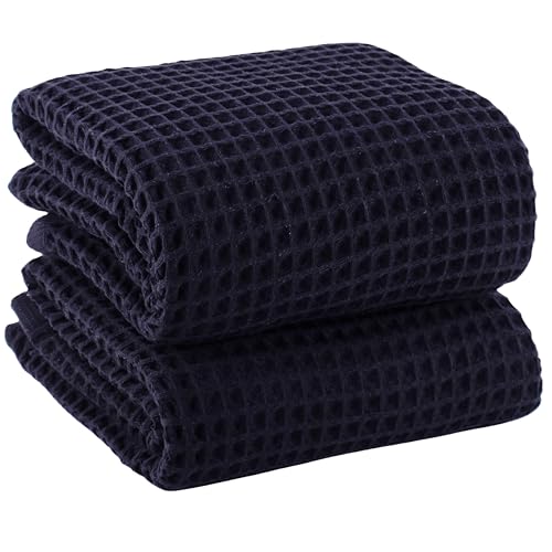 PÜSKÜL 2-Piece Natural 100% Turkish Cotton Waffle Bath Towels Extra-Large | Black, 32x63" Bath Sheet Towel, Light Soft Absorbent Quick-Dry Lint-Free Premium Honeycomb Weave Oeko-Tex Made in Turkiye - color: Black