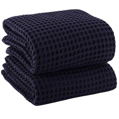 PÜSKÜL 2-Piece Natural 100% Turkish Cotton Waffle Bath Towels Extra-Large | Black, 32x63" Bath Sheet Towel, Light Soft Absorbent Quick-Dry Lint-Free Premium Honeycomb Weave Oeko-Tex Made in Turkiye - color: Black