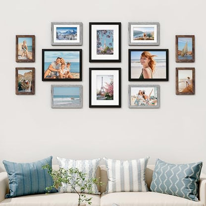Vittanly 12 Pack Gallery Wall Frame Set, Black, Brown, Grey | Gallery Wall Frame Set: 4pcs 8x10, 4pcs 5x7 & 4pcs 4x6 Photos for Wall & Table, Picture Frames made of Engineered Wood - color: Black & Brown & Grey