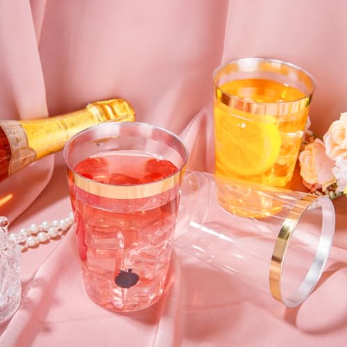 I00000 50 Pack 12 oz Gold Plastic Cups, Premium Gold Rimmed Plastic Cups | Heavy Duty, BPA-Free, Everyday Use, Bulk Catering, Wine Glasses, Cocktail Glasses, Gold Cups Perfect for Party & Wedding - color: 12-Gold-50