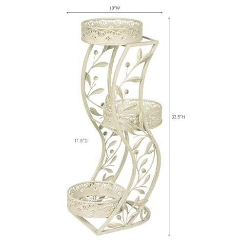 Touch of Class Catarina Ivory Metal Three Tiered Plant Stand