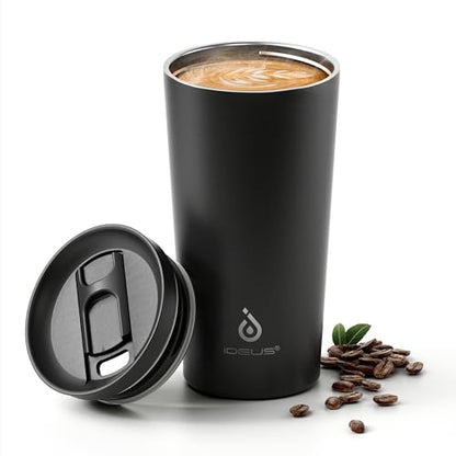 Ideus 17 oz Travel Coffee Mug, Double Wall Vacuum Stainless Steel Insulated Coffee Tumbler With Lid, Splash-Proof & Cup Holder Friendly, Keeps Drinks Hot/Cold, Dishwasher Safe, Black - color: Matte Black