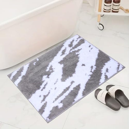 Bath Rug Non Slip,Grey Marble Indoor Doormat,20"x32" | Small Area Rug,Rubber Backed,Soft microfiber,Absorbent,Machine Washable,Bathroom,Entryway,Kitchen,Hallway - color: Grey White1