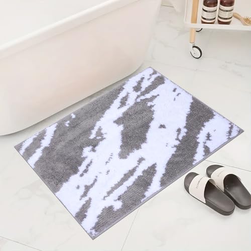 Bath Rug Non Slip,Grey Marble Indoor Doormat,20"x32" | Small Area Rug,Rubber Backed,Soft microfiber,Absorbent,Machine Washable,Bathroom,Entryway,Kitchen,Hallway - color: Grey White1