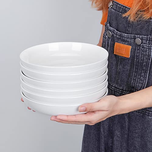 Fashionwu (6 Pack) Pasta Bowls Set Ceramic, Salad Bowls Large Serving Bowl Plates, Soup Bowl, Dishwasher Microwave Safe, Set of 6 (White) - color: White