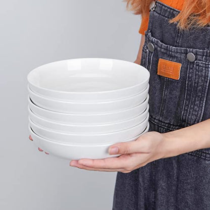 Fashionwu (6 Pack) Pasta Bowls Set Ceramic, Salad Bowls Large Serving Bowl Plates, Soup Bowl, Dishwasher Microwave Safe, Set of 6 (White) - color: White