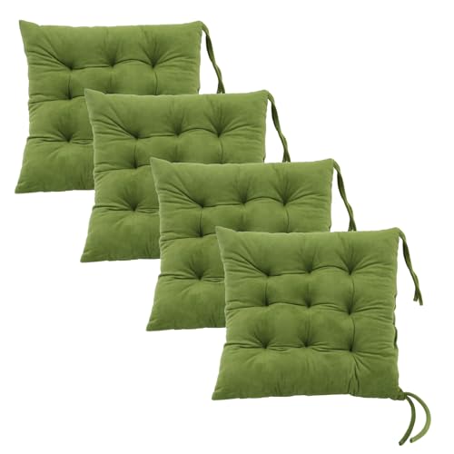 Set of 4 Chair Cushions for Dining Chairs with Ties, Indoor Non-Slip Kitchen Chair Pad and Dining Room Seat Cushion Mat for Office Living Room Outdoor 15.5" - Green - color: Green, size: 4Pack