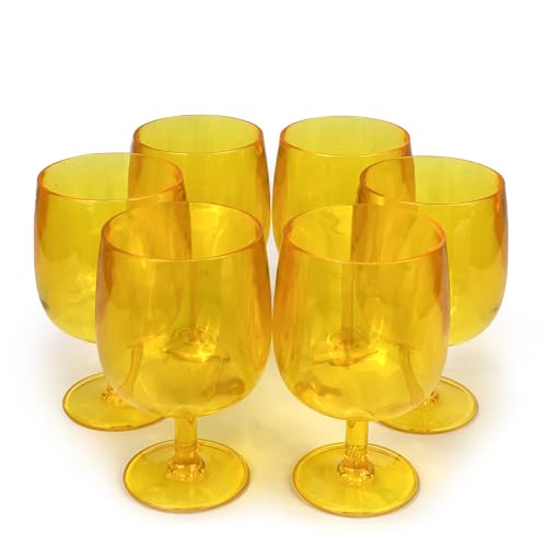 Yalin Set of 6 Unbreakable 12 oz Acrylic Plastic Wine and Water Tumbler Stackable Goblets. (Yellow, 12 oz) - color: Yellow, size: 12 oz