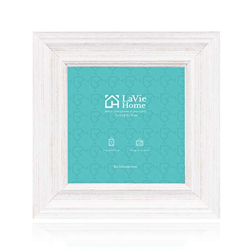 5x5 Picture Frames (3 Pack, Distressed White Wood Grain) Rustic Photo Frame Set with High Definition Glass for Wall Mount & Table Top Display - color: Distressed White, size: 5x5