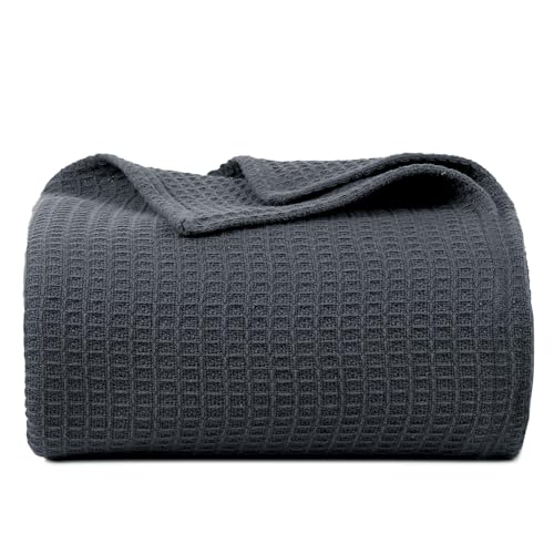 100% Cotton Waffle Weave Blanket, Twin Size 60 x 90 Inches, 300 GSM Lightweight Breathable Cooling Bed Blanket for Summer & All Season, Soft Woven Blanket, Grey - color: Grey, size: 60x90-Twin