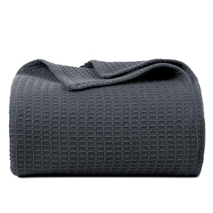 100% Cotton Waffle Weave Blanket, Twin Size 60 x 90 Inches, 300 GSM Lightweight Breathable Cooling Bed Blanket for Summer & All Season, Soft Woven Blanket, Grey - color: Grey, size: 60x90-Twin