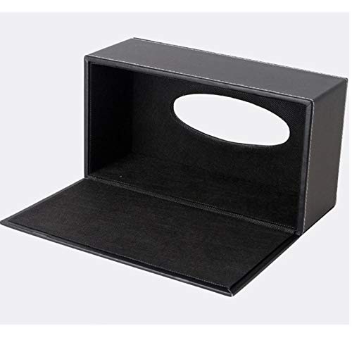 High-end Fashion PU Leather Tissue Box Holder Black with lid, Rectangular Napkin Facial Tissues Holder Dispenser,Home Office Car Tissue Box Cover Decorative Container with Magnetic Bottom (Black) - color: Black