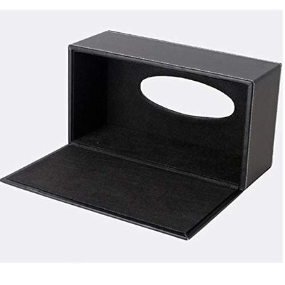 High-end Fashion PU Leather Tissue Box Holder Black with lid, Rectangular Napkin Facial Tissues Holder Dispenser,Home Office Car Tissue Box Cover Decorative Container with Magnetic Bottom (Black) - color: Black