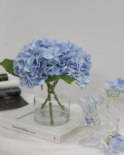 Light Blue Artificial Hydrangea in Vase, Real Touch Table Centerpiece | Light Blue Artificial Hydrangea in Vase, Real Touch Table Centerpiece - color: Linght Blue