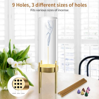 Incense Holder for Sticks Modern Anti-Ash Flying Insence-Stick Burner Holder with Removable Glass Ash for Meditation Catcher Desktop Home Yoga Room