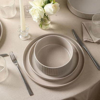 Stone Lain Haven 12-Piece Dinnerware Set, Beige, Includes 4 Dinner Plates, 4 Salad Plates, 4 Bowls, Microwave & Dishwasher Safe - color: Beige, size: 12-Piece - Service for 4