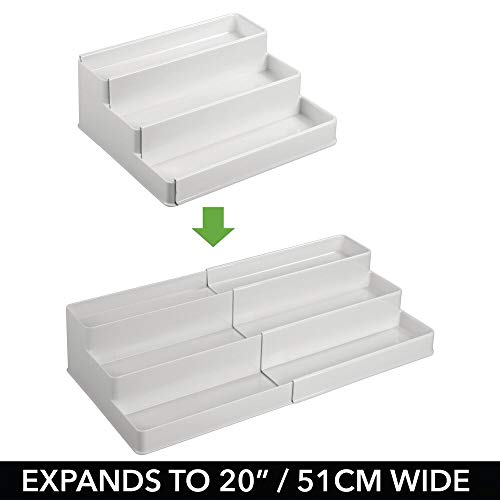 mDesign Plastic Expandable 3-Tier Shelf Rack Organizer - Storage for Bathroom Vanity, Cabinet, Cupboard, Drawer - Holds Medicine, Vitamins, Supplements, Cosmetics - Ligne Collection - Light Gray - color: Light Gray