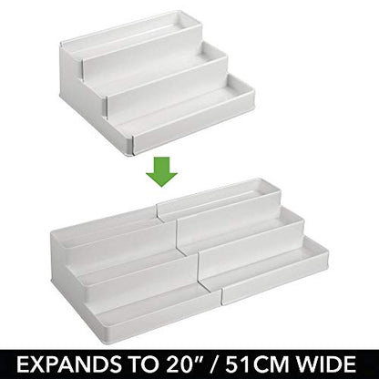 mDesign Plastic Expandable 3-Tier Shelf Rack Organizer - Storage for Bathroom Vanity, Cabinet, Cupboard, Drawer - Holds Medicine, Vitamins, Supplements, Cosmetics - Ligne Collection - Light Gray - color: Light Gray