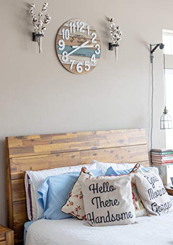 24" Wooden Multi-Color Maritime Coastal Beach Large Number Wall Clock (Blue, 24 inch) - color: Blue, size: 24 inch