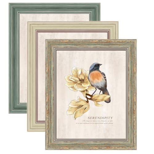 XUANLUO 3 Pack 8x10 Inch Picture Frames Farmhouse Rustic Vintage Distressed Wood Grain Photo Frame with HD plastic cover for Table Top Display and Wall Hanging - color: Mix Color-3pcs, size: 8 x 10 inch
