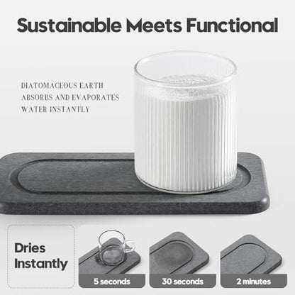 2Pack Diatomite Stone Coasters Water Absorbing Sink Tray for Kitchen & Bathroom Counter, Quick Dry Soap Dish Vanity Caddy, Dispenser Sponge Holder Space Organizer, Dark Gray - 8"x 3.8" - color: 2 Pack - Charcoal - 8"x 3.8"