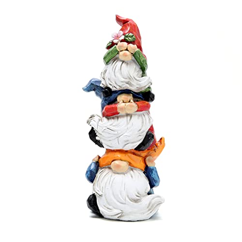 Hodao Spring Gnome Decor Statue, Resin Three Wise Gnomes Figurine with See No Evil Hear No Evil Speak No Evil Design, Cute Tiered Tray Shelf Table Accent, Year Round Gift - style: Three Wise Gnom
