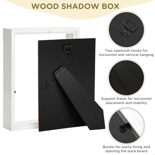 2 Pack Shadow Box Frame 11"x 14" - Wood Deep Shadowbox with Glass Shadow Boxes Display Cases Suitable for Photos, Dried Flowers, Handicrafts Picture Frames for Wall Hanging Tabletop (White) - size: 11×14-2pcs-white