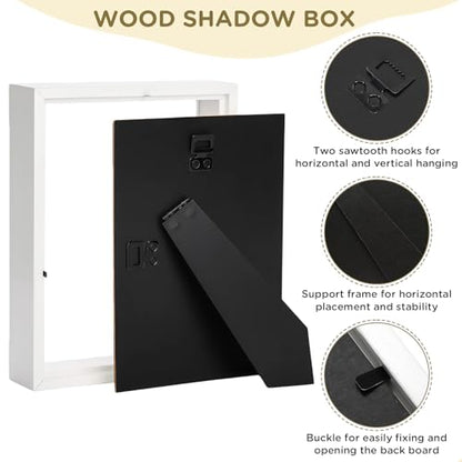2 Pack Shadow Box Frame 11"x 14" - Wood Deep Shadowbox with Glass Shadow Boxes Display Cases Suitable for Photos, Dried Flowers, Handicrafts Picture Frames for Wall Hanging Tabletop (White) - size: 11×14-2pcs-white