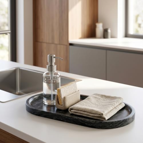 YKAJO Wave Grey Oval Marble Tray, 11.8x5.9 Vanity Perfume Organizer Dish | Honed natural stone; jewelry & trinket dish, ring & key holder, soap & candle catchall; bath counter, dresser, coffee table - color: Wave Grey, size: 11.8" x 5.9" x 0.6"