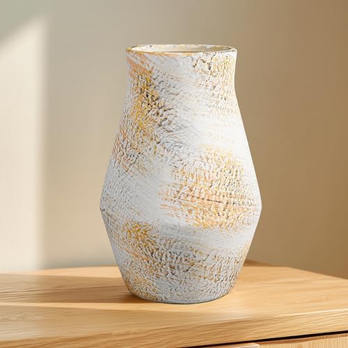 Rustic Farmhouse Ceramic Vase, 11 Inch Tall | Clay Stone Pottery Flower Vase for Pampas Grass, Dining Table, Kitchen, Bedroom and Living Room Decor - color: Rustic White, size: 11 inch