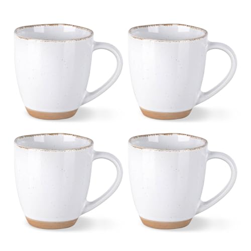 AmorArc 12oz Ceramic Coffee Mugs set of 4, Stylish Coffee Mugs with Rustic Terracotta Underside for Latte/Cappuccino/Milk/Cocoa, Dishwasher&Microwave Safe, White - color: White(Handbrush Rim), size: Set of 4