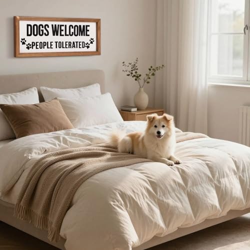 Ripeng 3D Dogs Welcome People Tolerated Sign Wooden Entryway Hallway Decor, Funny Dog Lovers Gift, Above Door Modern Boho Plaque Farmhouse Wall Art for Family Living Room Bedroom, 15.7" x 5.9" - style: Dogs Welcome People Tolerated