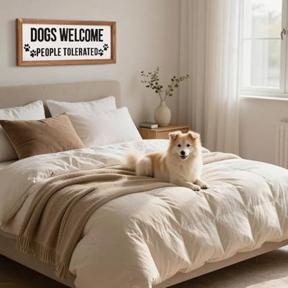 Ripeng 3D Dogs Welcome People Tolerated Sign Wooden Entryway Hallway Decor, Funny Dog Lovers Gift, Above Door Modern Boho Plaque Farmhouse Wall Art for Family Living Room Bedroom, 15.7" x 5.9" - style: Dogs Welcome People Tolerated