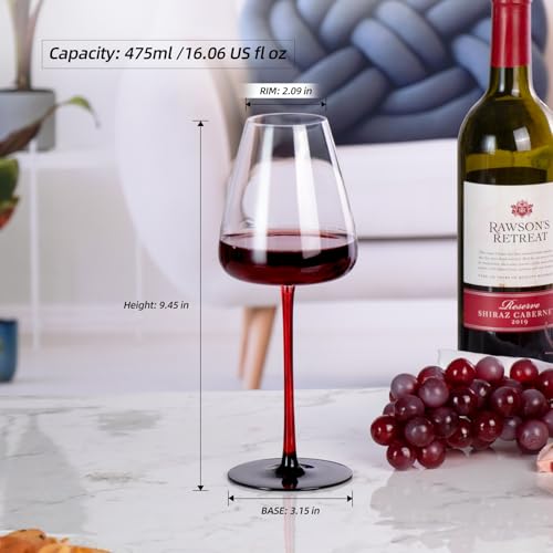 KAMMAK Crystal Red Wine Glasses Set of 2, 16.06 oz Stemmed Glasses, XH008 | Hand Blown, Bordeaux Wine Glasses, Thin Rim & Long Stem, Red & White, Daily Use, Wedding or Birthday Gift for Women - size: 8KPXH008