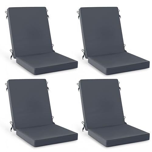 Summsun 4-Pack High Back Outdoor Chair Cushions, 20 x 20 Inch, Dark Grey | High-Resilience Foam, Non-Slip Bottom, Water Resistant, Removable Cover, Hidden Zipper, Fit for Garden, Lawn, Patio Furniture - color: Dark Grey