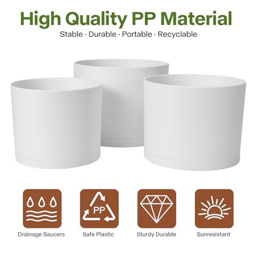 3 Pack Cylinder Planter Set 10/9/8 Inch White Indoor Plant Pots - color: White