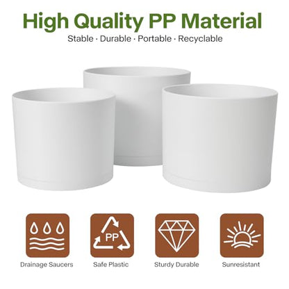 3 Pack Cylinder Planter Set 10/9/8 Inch White Indoor Plant Pots - color: White
