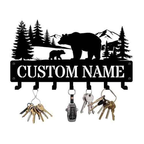 NIWAHO Personalized key holder wall mount – Custom Deer Mountain Forest Key Hooks with Name, Metal Keys Rack for Entryway, Kitchen, Coat Hanger Home Decor - color: Deer