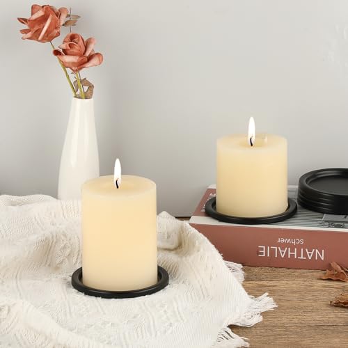 OwnMy 3PCS Iron Candle Holders for Pillar Candles, 3" Metal Candle Plates | Small Round Tealight Holders Black Iron Pillar Candle Trays, Elegant Candle Stand Bases for Wedding Dining Table Centerpieces - color: Black-3pcs