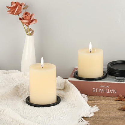 OwnMy 3PCS Iron Candle Holders for Pillar Candles, 3" Metal Candle Plates | Small Round Tealight Holders Black Iron Pillar Candle Trays, Elegant Candle Stand Bases for Wedding Dining Table Centerpieces - color: Black-3pcs