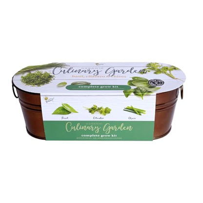 Buzzy Seeds Organic Windowsill Herb Kit - Metal Windowsill Planter - Complete Indoor Gardening Kit with Seeds, Coconut Husk Growing Medium & Genuine Pots - 100% Grow Guarantee - color: Culinary Garden