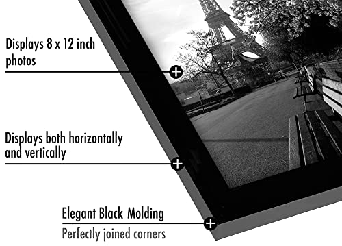 Americanflat 8x12 Picture Frame with Shatter-Resistant Glass - Set of 2 - Signature Collection - Gallery-Style Frames Made of Engineered Wood - Picture Frames for Tabletop and Wall Display - Black | Shatter-resistant glass, wall or tabletop display with i