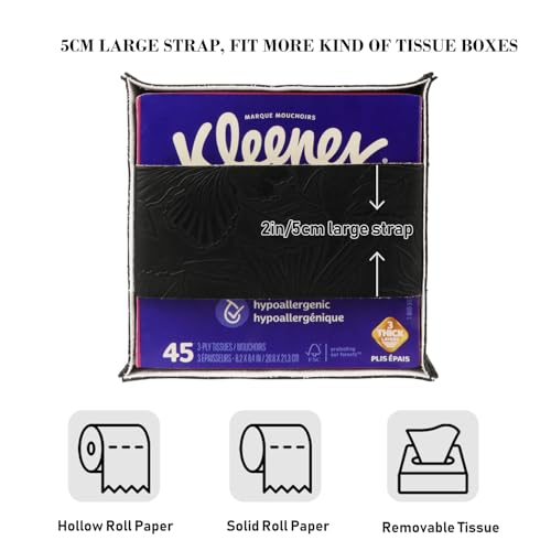 Tissue Box Holder Cover Square Tissue Cube Cover PU Leather Tissue Organizer with Bottom Belt for Bathroom, Tabletop, Kitchen, Night Stands, Office, Home, Car (1, Black) - color: Black