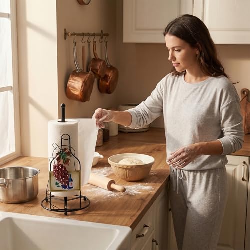 GUANYANG Wine Bottle Shaped Metal Paper Towel Holder, 18x18x35cm Waterproof Large Capacity Space Saving Countertop Paper Towel Dispenser for Farmhouse Kitchen Decor Wine Bar Accessories